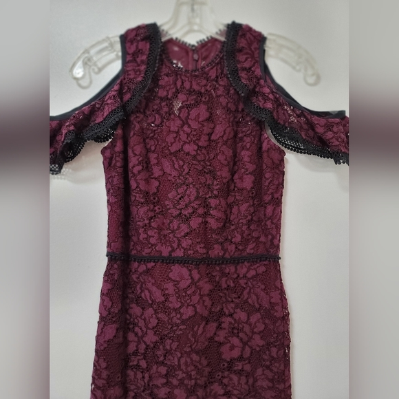 Alexis X Revolve Evie Lace Ruffle Midi Dress Burgundy Cold Shoulder Size XS - Picture 8 of 16